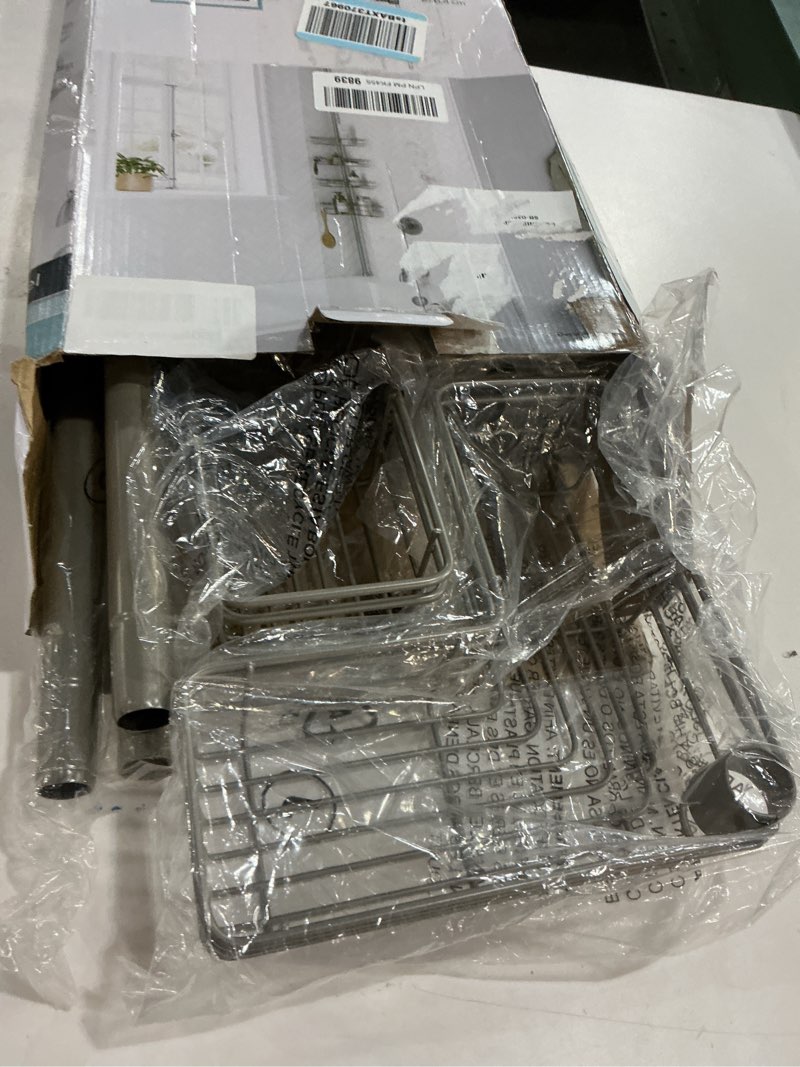 Condition photo showing Good Condition for Zenna Home Tension Pole Shower Caddy Corner Organizer, Adjustable Standing Shower Caddy with 4 L-shaped Baskets and Hooks, Rust Resistant Bathroom Tension Rod Organizer, 60 to 97 Inch, Satin Nickel