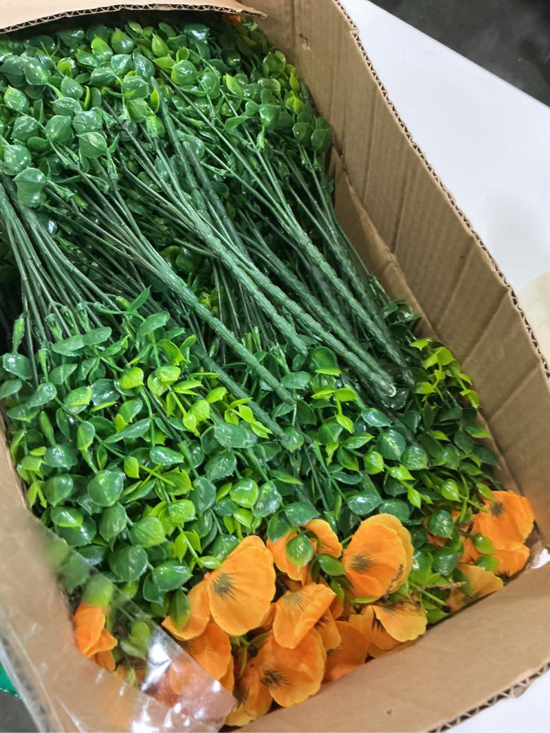 Condition photo showing Good Condition for rowfad 36 pcs artificial fake pansy flowers for outdoor, faux uv resistant silk pansies flowers for outside planter front door porch yard patio window box home decor (36, yellow,purple) yellow,purple 36