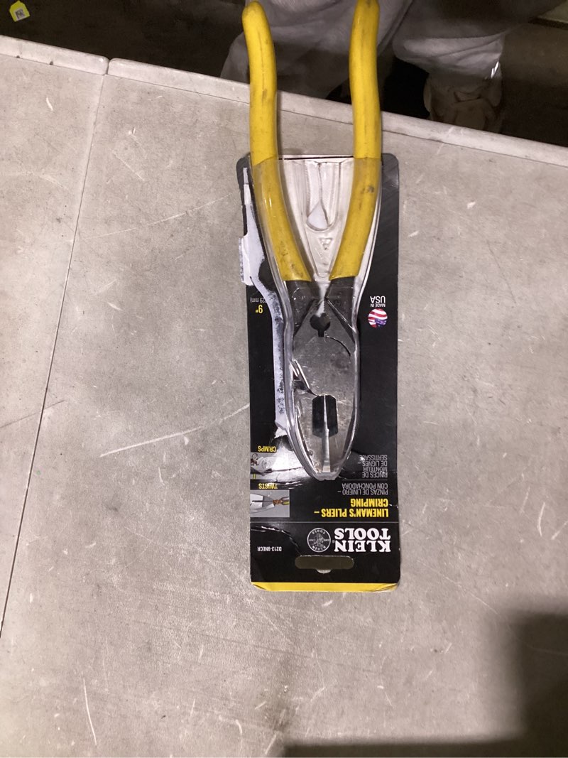Condition photo showing New/Like New for klein tools d213-9ne-cr lineman's crimping pliers, made in usa, streamlined high-leverage design made of induction hardened steel, 9-inch with crimping