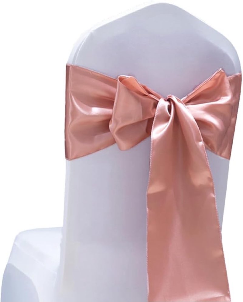Satin Rose Gold Chair Sashes for Wedding - SINSSOWL Pink Gold Chairs Bows 7x108 Inches Chair Ribbons Fitting Birthday Party Anniversary Bridal Baby Shower Christmas Events Decorations Include Tablecloths 