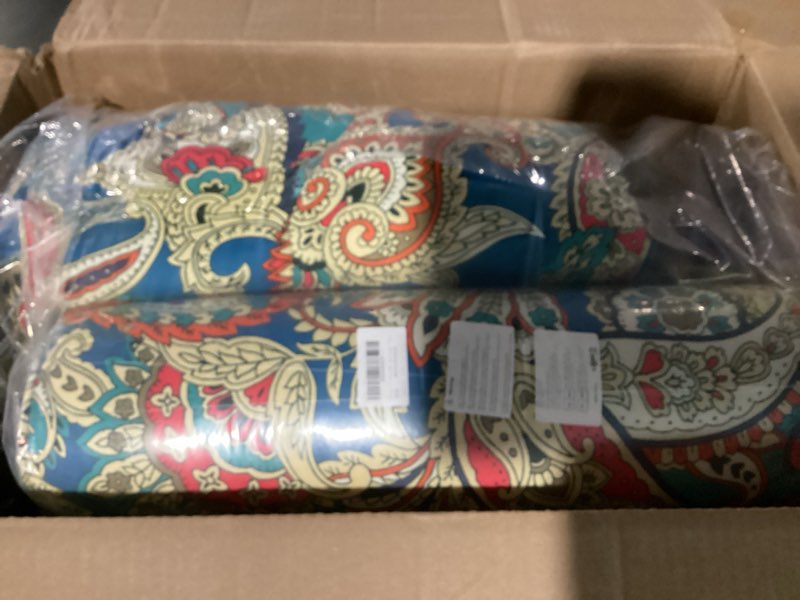 Condition photo showing Good Condition for set of 4 outdoor dining chair cushions, comfort patio seating cushions, 44 x21x4.5 inch, single welt and zipper, blue trumpet flowers
