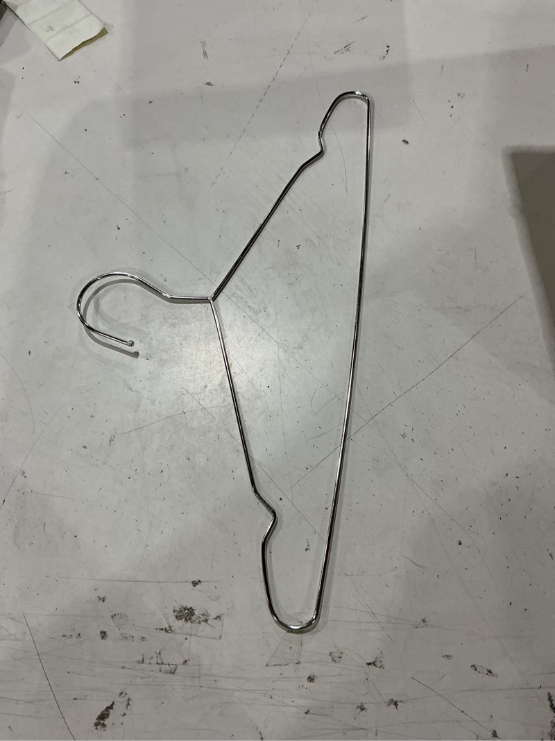 Condition photo showing As Is for 40 pack metal wire coat hangers, 16.5 inch heavy duty stainless steel clothes hangers, thin space saving pants hanger for coats, jackets, pants, shirts, commercial and home, silver