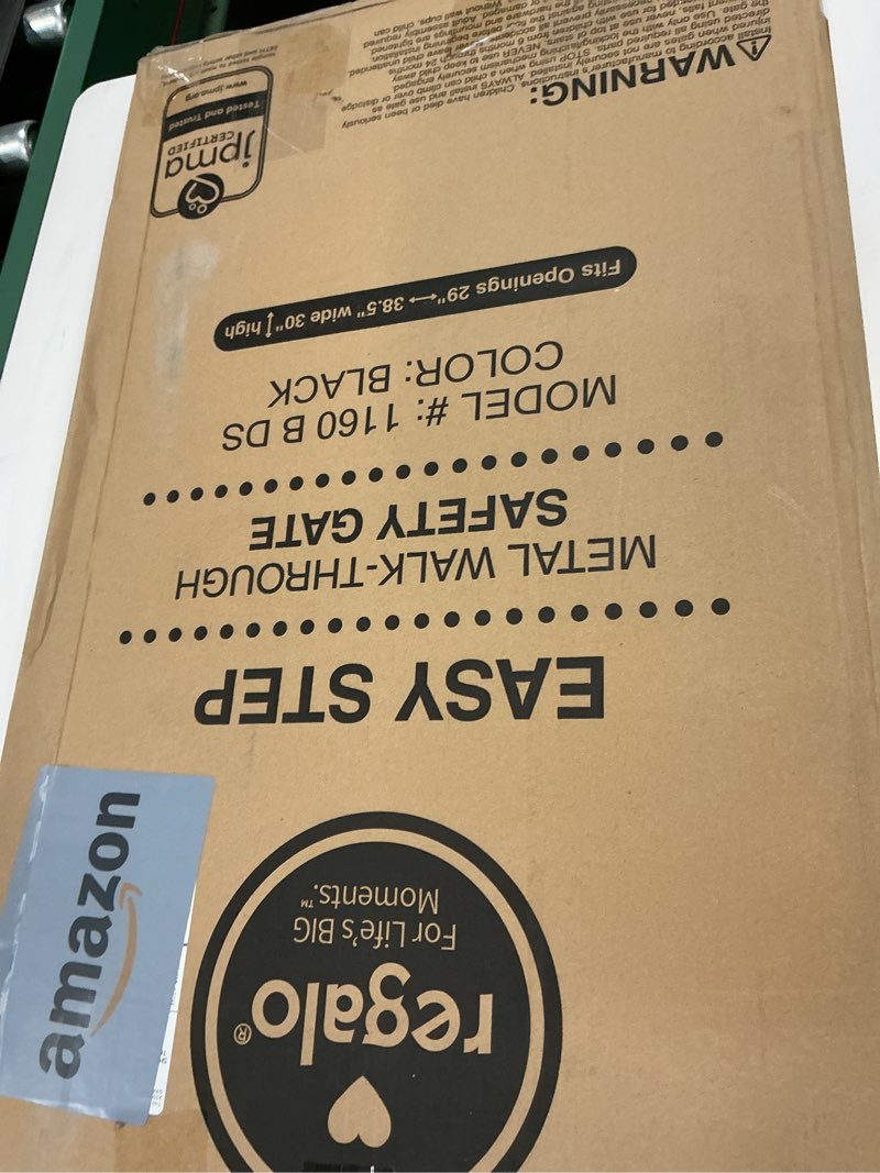 Condition photo showing New/Like New for Regalo Easy Step 38.5-Inch Wide Walk Thru Baby Gate, Includes 6-Inch Extension Kit, Pressure Mount Kit, Wall Cups, Black Black 29-38.5"W x 30"H