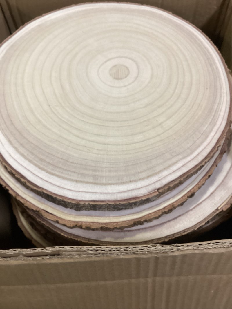 Condition photo showing New/Like New for Tioncy 20 Pcs Wood Slices for Centerpieces Round Unfinished Wood Centerpieces for Tables Natural Wooden Circle for DIY Crafts Rustic Wedding Centerpiece Decor (12-13 Inch)