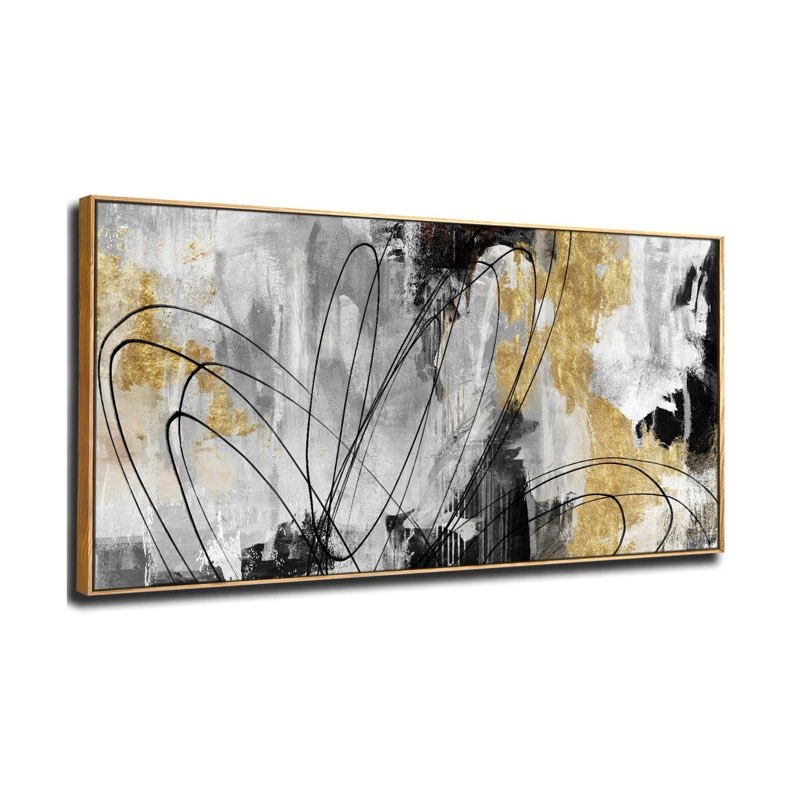 large canvas wall art gold abstract paintings 30x60 inch wooden framed artwor...