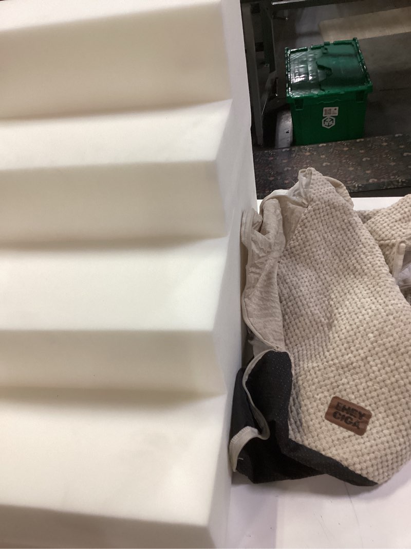 Condition photo showing Good Condition for eheyciga dog stairs for bed 18" h, 4-step dog steps for high bed, pet steps for small dogs and cats, non-slip balanced pet ramp indoor, beige beige 4 standard 15" x 24" x 18"
