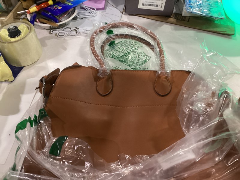 Condition photo showing New/Like New for Vegan Leather Tote Bags for Women Large Tote Retro Top-handle Bag Trendy Work Bag PU Leather Purse 15.3\" x 8.6\" x 10.2\" Brown