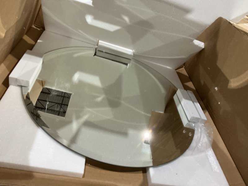 Condition photo showing Good Condition for anyhi round beveled bathroom mirror, 21.7 inch circle frameless mirror with 0.6'' edge, round mirrors for wall décor, wall mirror for bathroom bedroom entrance living room 21.7"l x 21.7"w frameless