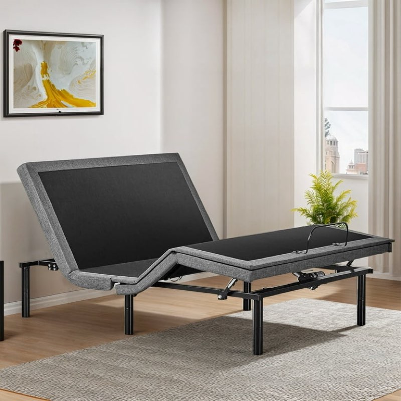 adjustable bed frame with adjustable legs, electric bed base frame with wireless remote, 3 retainer bars, zero gravity & anti-snore