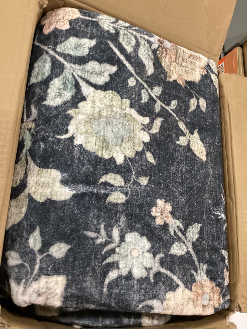 Floral rug(navy blue pastel flowers )