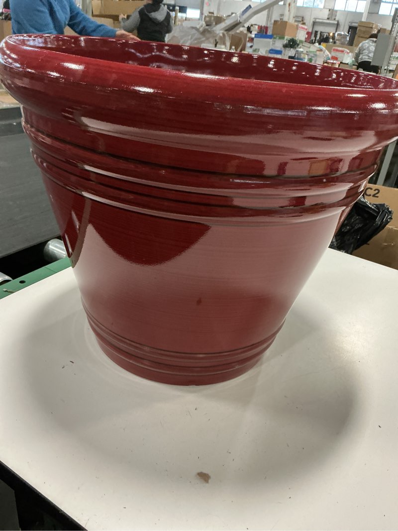 Condition photo showing Good Condition for Robert Allen MPT01984 Avery Classic Ironstone Metal Planter Flower Pot, 14", Bold Autumn Blaze Color 14 inch Autumn Blaze