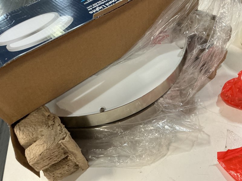 Condition photo showing Good Condition for project source edge light 13-in brushed nickel outdoor 1 -light led tunable white flush mount light with plastic shade 2 -pack