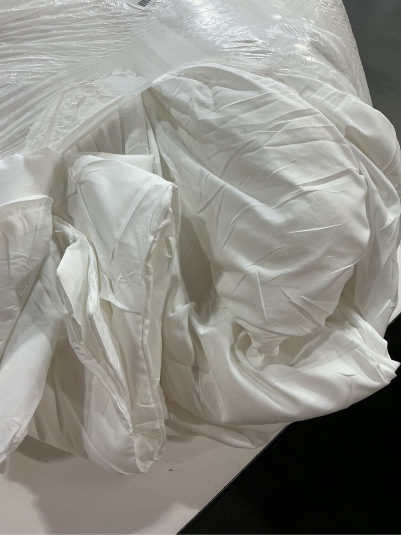 Condition photo showing As Is for Bedsure King Size Comforter Set White - Bed in a Bag Bedding Set 7 Pieces, GentleSoft™ Pintuck Bed Set Gift for Family, Pinch Pleat White Comforter with Sheets, Pillowcases & Shams King 16 - White