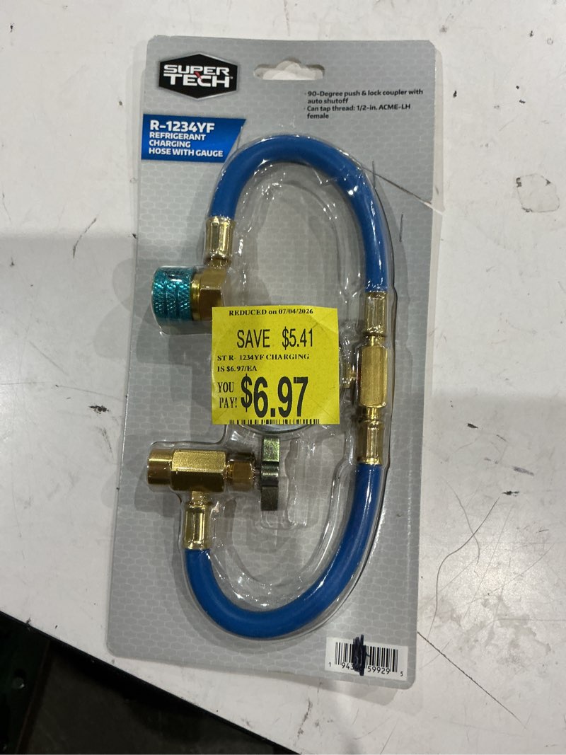 Condition photo showing As Is for super tech r-1234yf refrigerant charging hose with gauge