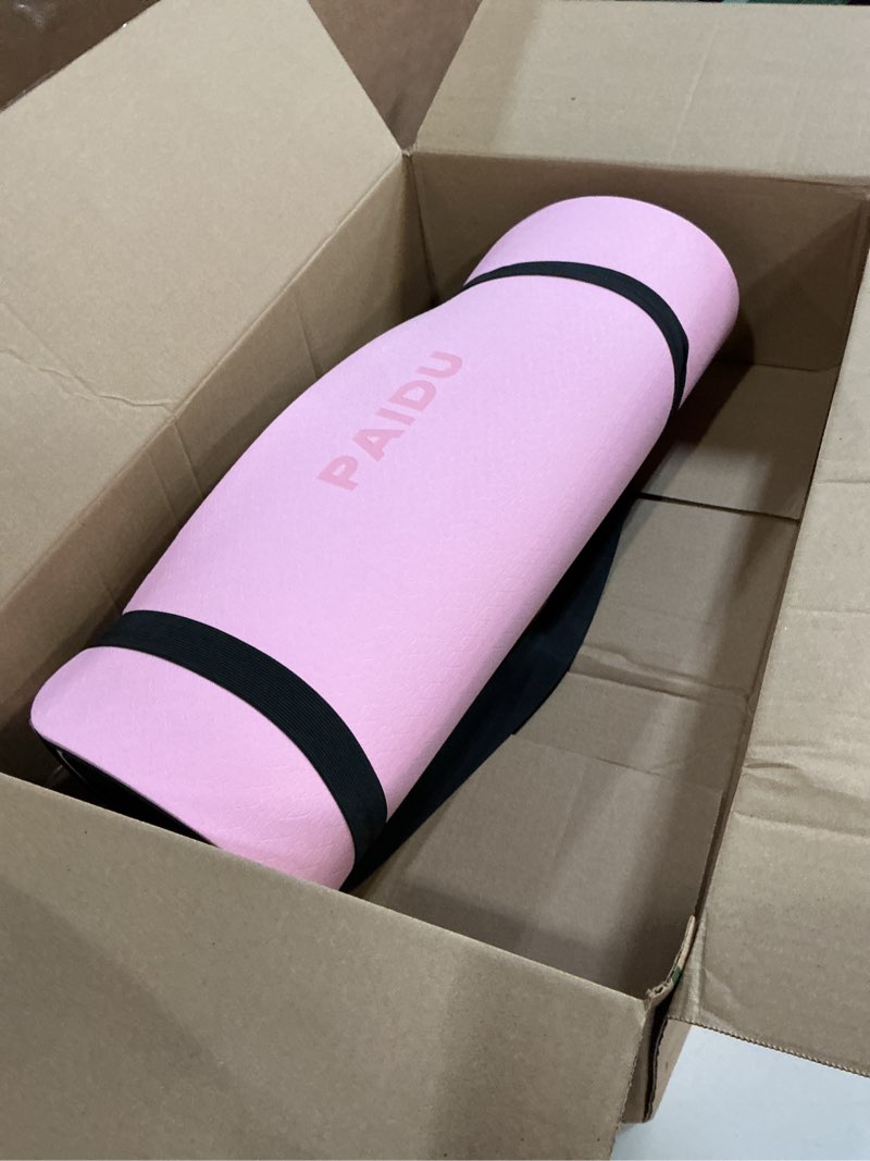 Condition photo showing As Is for yoga mat non slip anti-tear,extra thick-2/5 inch?10mm?high resiliency professional poe yoga mats for women men kids,72"x24"inch,workout, yoga, pilates and floor exercise, with carrier strap 72"x24"x10mm pink + black