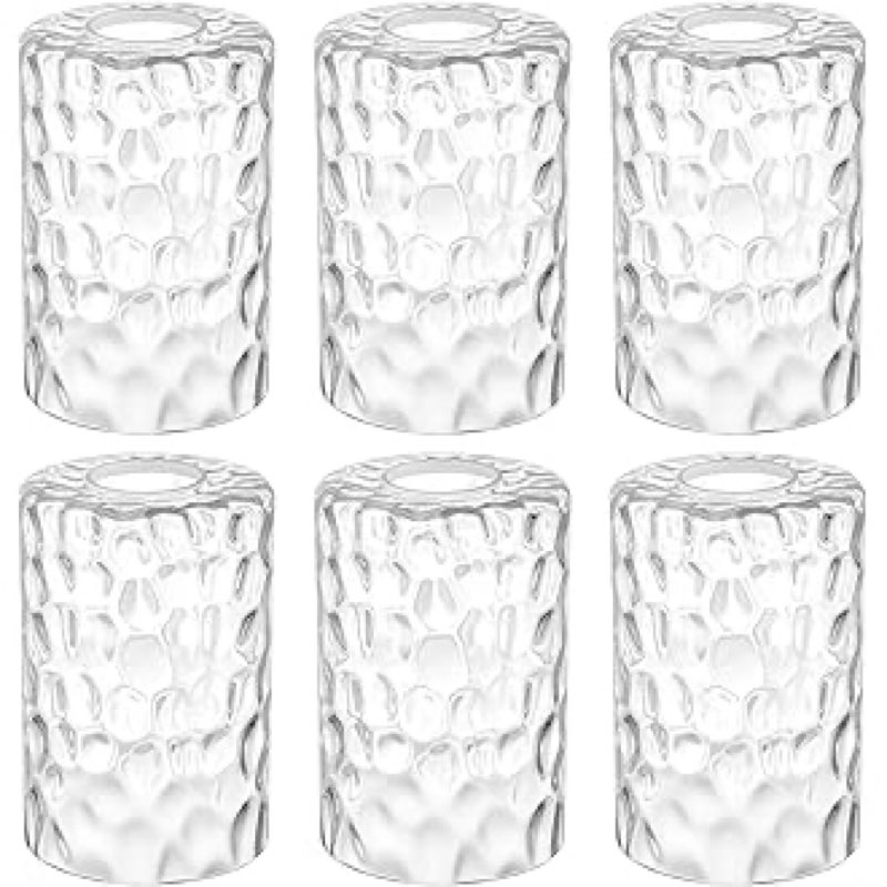 8 pcs clear hammered glass shade replacements for pendant light fixtures glass lamp shade cover, 1-5/8 inch fitter e26 base, 4\"w x 6\"h, replacement lamp globe for chandelier wall sconce
