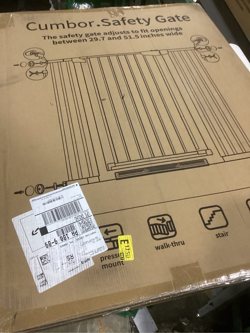 Condition photo showing New/Like New for cumbor 36" extra tall 29.7"-51.5" baby gate for stairs, easy wall through dog gates for doorways extra wide, pressure mounted tall pet gate indoor, safety auto-close child gate for kids, white white 29.7-51.5"w x 36"h