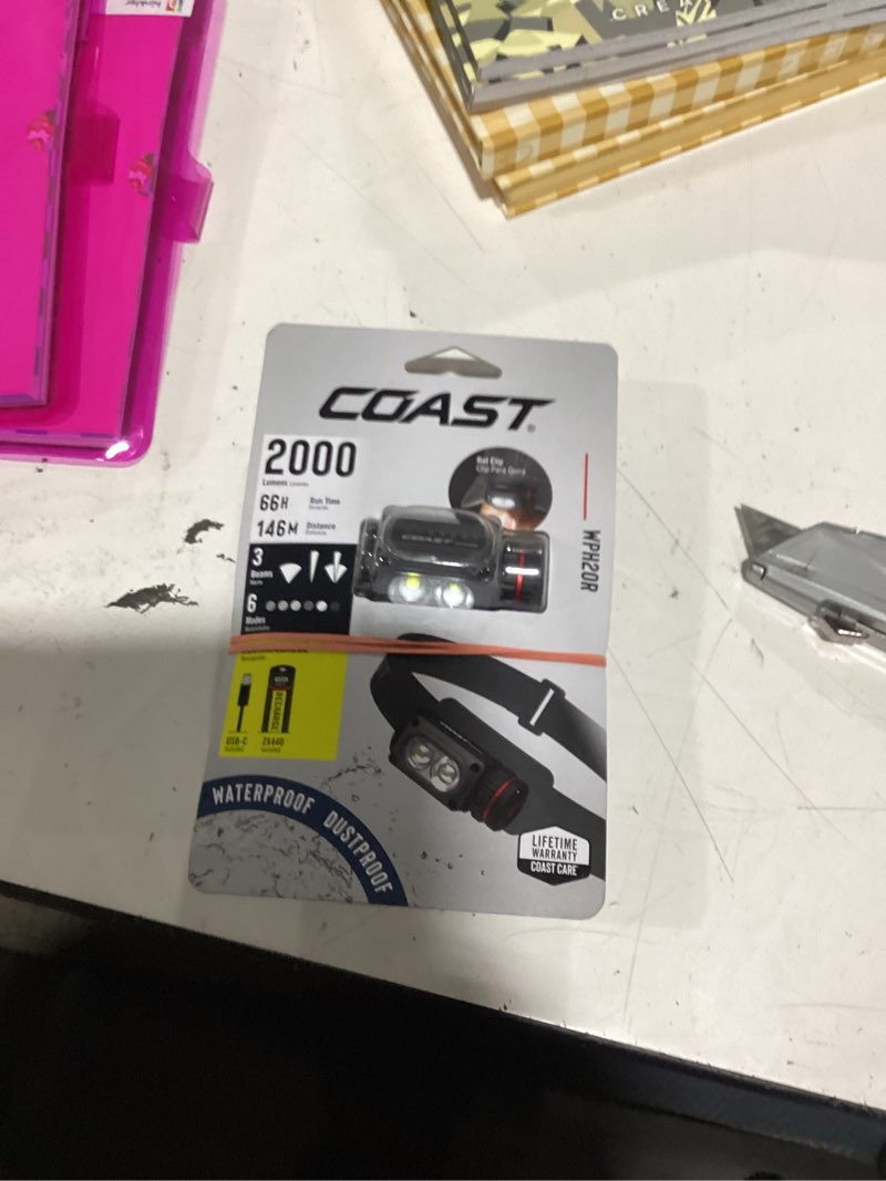 Condition photo showing New/Like New for coast wph20r 2000 lumen rechargeable led headlamp with clip and magnetic end cap, ip67 waterproof
