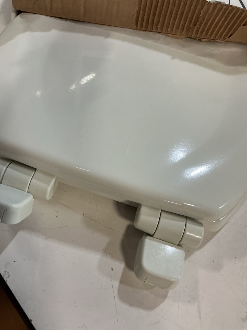 Condition photo showing Good Condition for kohler stonewood quiet-close, round toilet seat soft close, durable wood, easy installation, universal fit, home essentials, white finish, k-20467-0 white round double-hinge