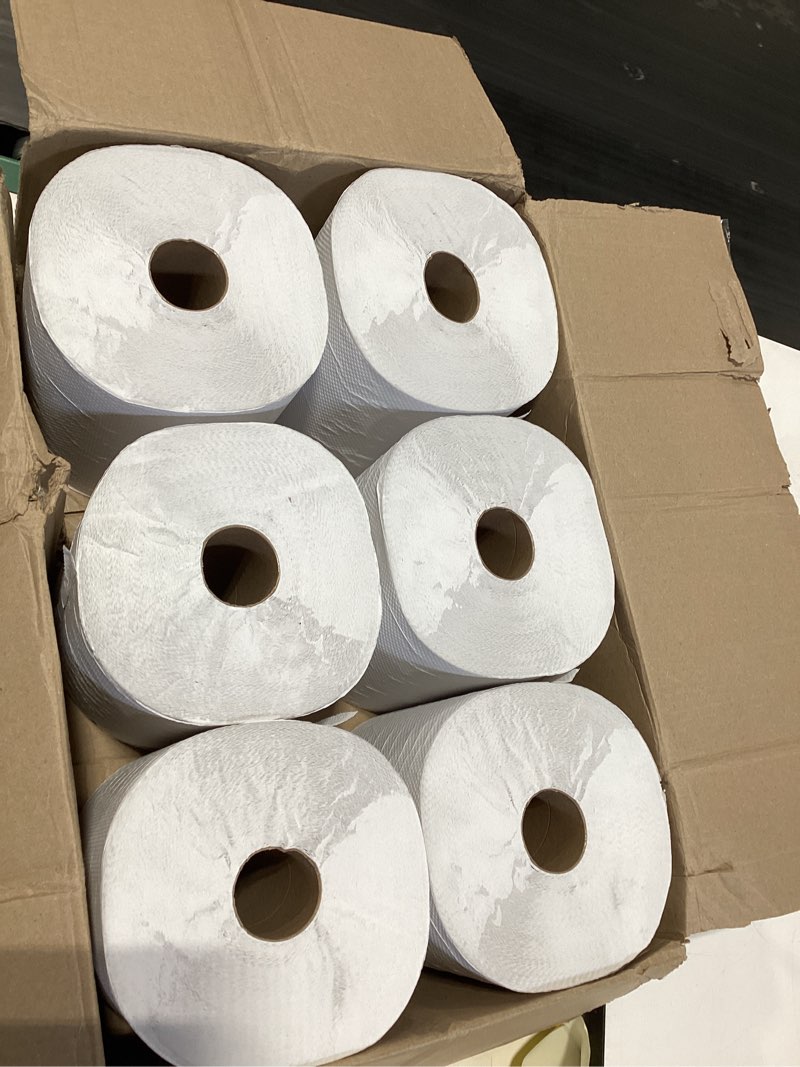 Condition photo showing As Is for genuine joe gjo22700 hard wound roll towel, 800' length x 7-8/9" width, white (case of 6) white 6 count (pack of 1)