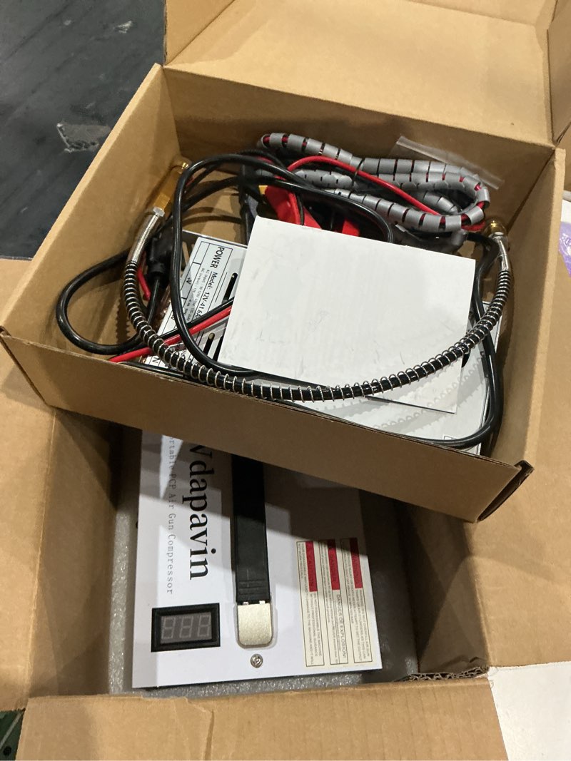 Condition photo showing Good Condition for pcp air compressor, 4500 psi / 30 mpa pcp airgun compressor, 12v dc / 120v ac power manual shut-off, built-in converter and fan cooling system suitable for paintball, scuba tank compressor cool white