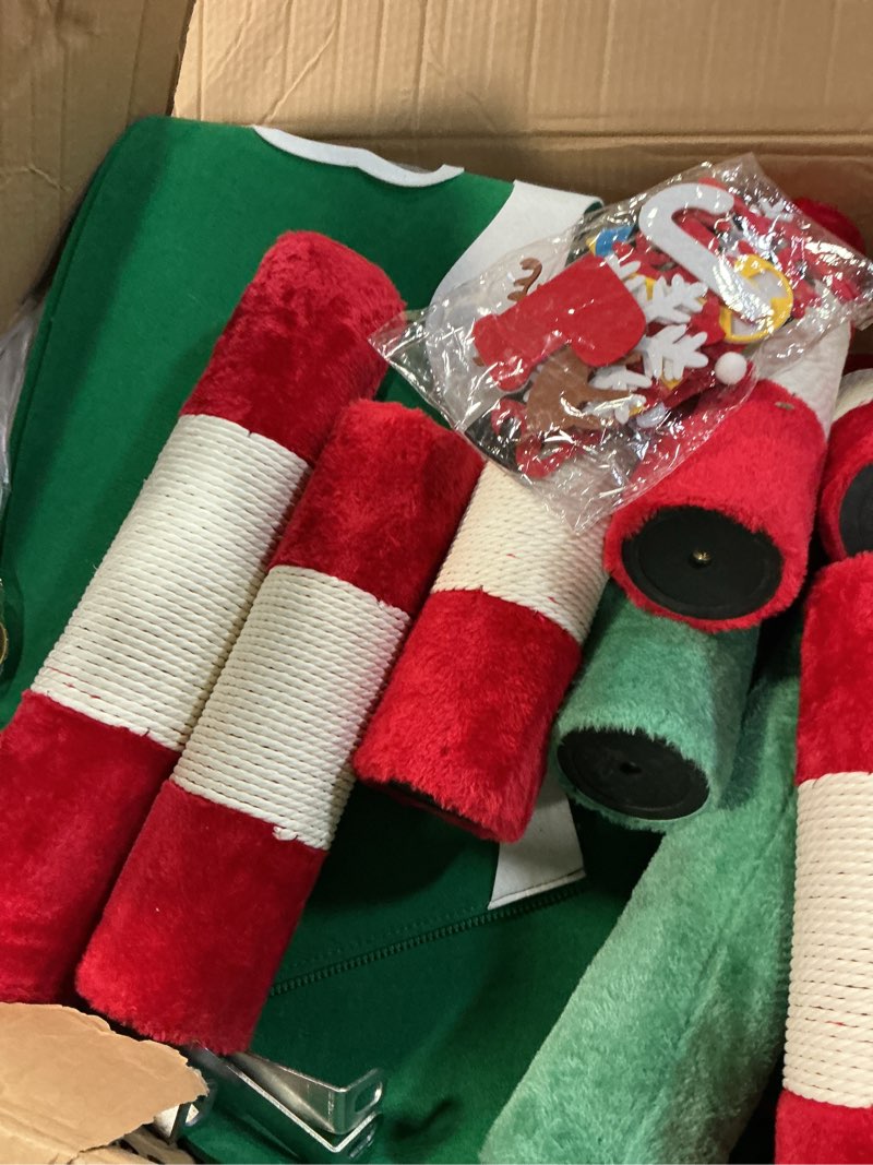 Condition photo showing As Is for Christmas Cat Tree, Cat Tower for Indoor Cats with 2 Cat Condos, Thickened Cat Scratching Post?Cute Cat Furniture with DIY Christmas-Themed Stickers and LED String Lights