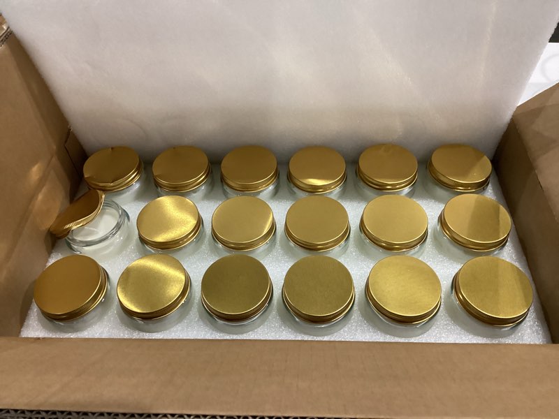 Condition photo showing As Is for ACITHGL 36 Pcs 4oz Mini Mason Jar Candles Small Scented Candles Bulk Aromatherapy Ideal Souvenir Favors for Wedding Birthday Party (Vanilla, Lilac, Gardenia, Gold) Gold Vanilla, Lilac, Gardenia