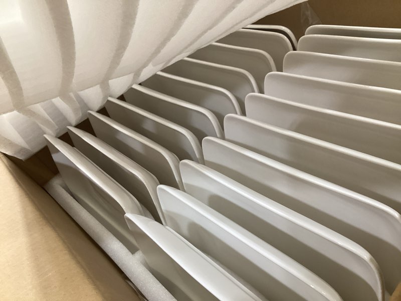 Condition photo showing As Is for irenare 20 pcs 10 inch rectangular salad plates white rectangular porcelain dessert plates appetizer serving tray porcelain platters for fruit sushi dinner parties, microwave, oven safe 10 inch 20