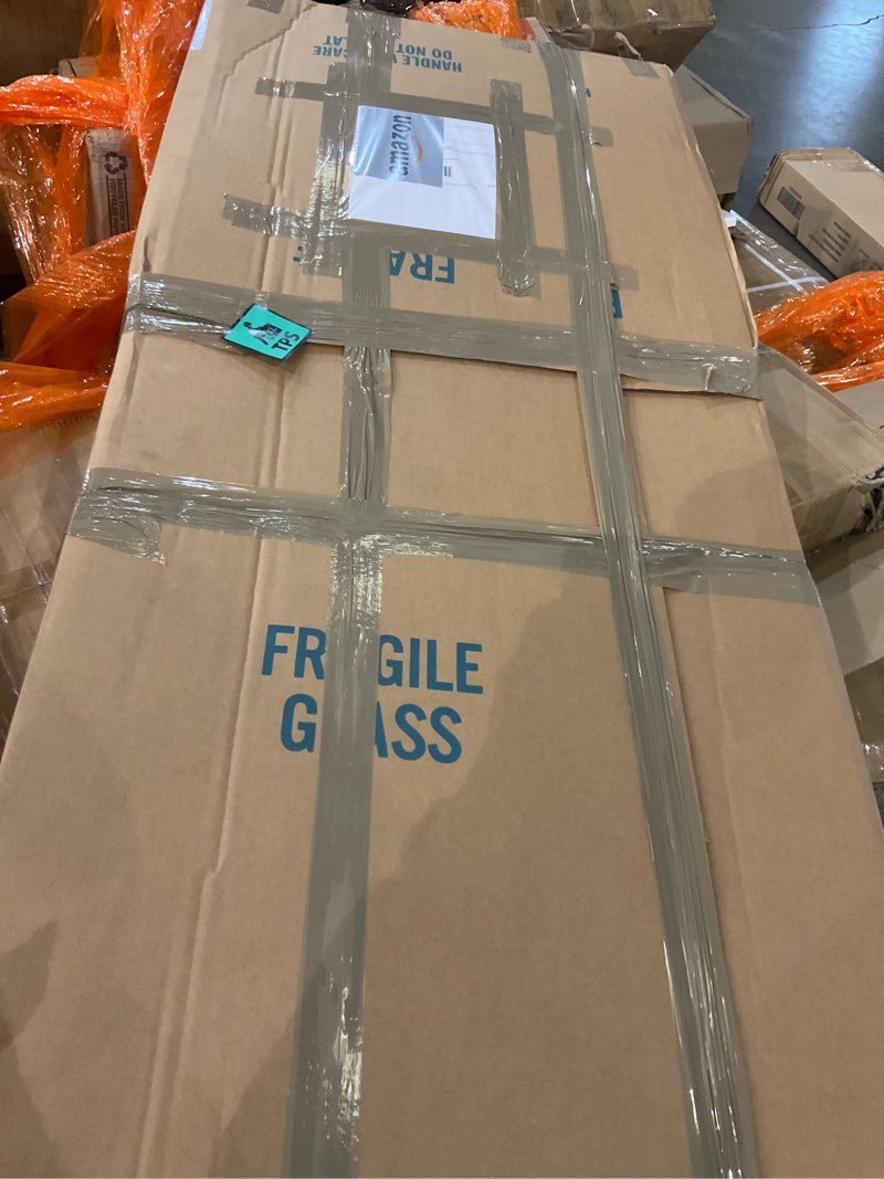Condition photo showing As Is for Frameless Pivot Shower Door 30.8-32" W X 72" H, 1/4" (6mm) Clear SGCC Tempered Glass, Hinged Pivot Swing Shower Door, Reversible Installation, Easy to Clean, Brushed Nickel Brushed Nickel 32"x72"