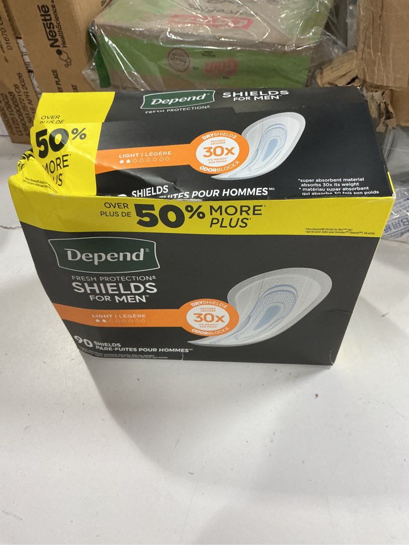 Condition photo showing New/Like New for Depend Shields Incontinence Pads for Men, Light Absorbency, 90 Count (Packaging May Vary)