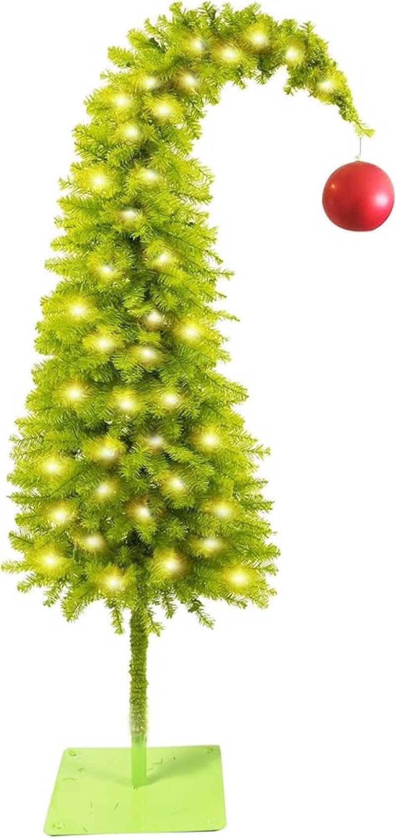5 Ft Pre-lit Christmas Tree with Metal Stand - Artificial Whimsical Unique Curved Shape Holiday Xmas