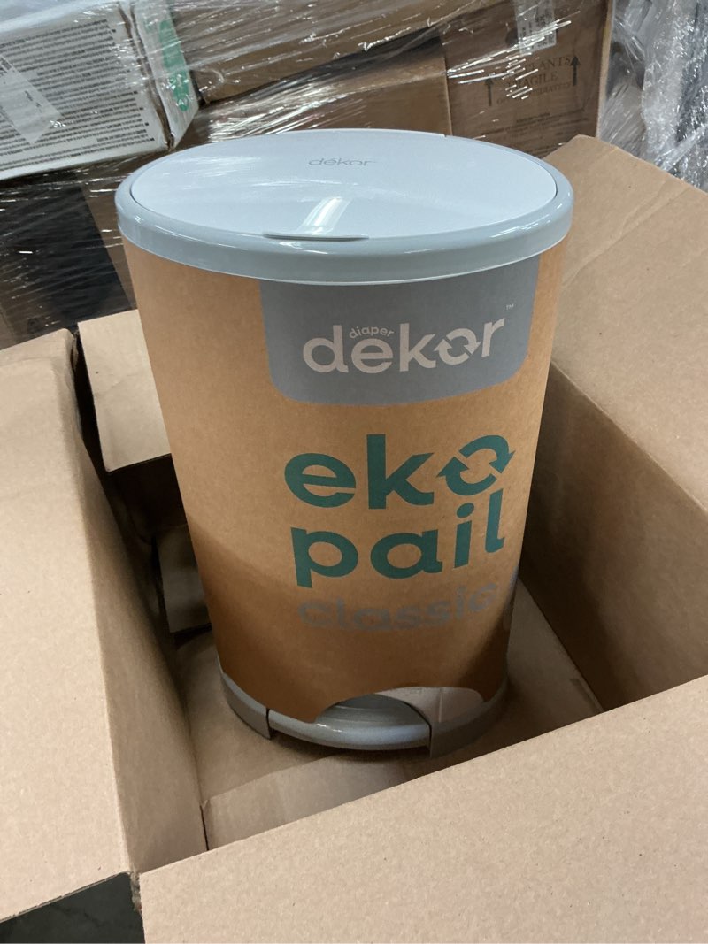 Condition photo showing As Is for diaper dekor eko classic diaper pail, white | only eco-friendly diaper pail made with 70% recycled materials | hands-free: step–drop–done | cost-effective refill system eko white