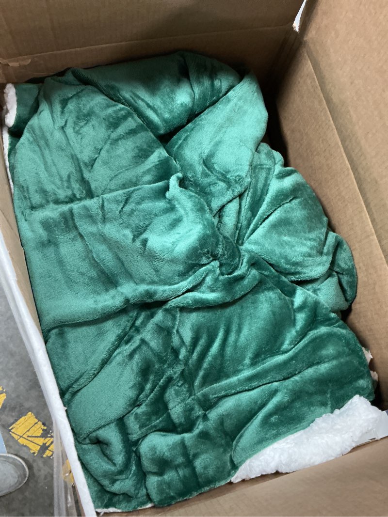 Condition photo showing As Is for berkshire blanket-sherpa fleece blanket, warm and soft loftmink reversible blanket for bed, sofa and travel, smoke pine, 90 in x 90 in smoke pine full/queen