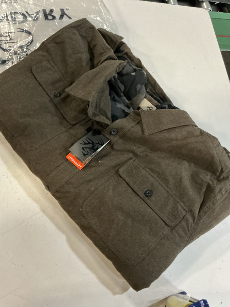 Condition photo showing New/Like New for (size 5 xl ) legendary whitetails mens maplewood hooded shirt jacket shirt jacket