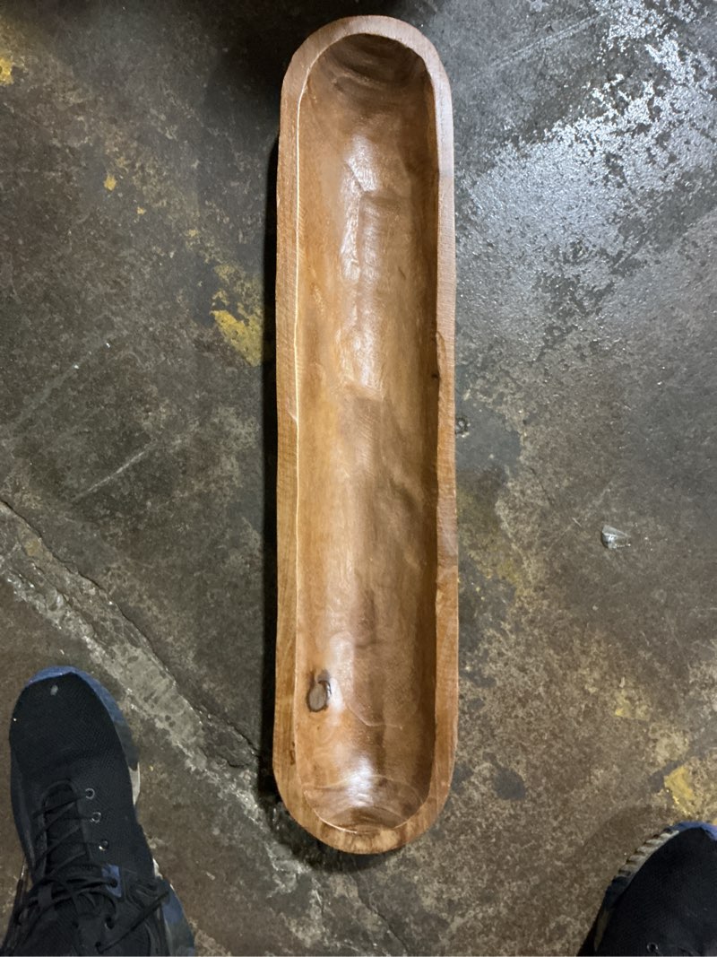 Condition photo showing Good Condition for athaliah wooden dough bowl, hand carved rustic long wood dough bowls for decor, vintage decorative dough bowl for table centerpiece (30 inch-brown)