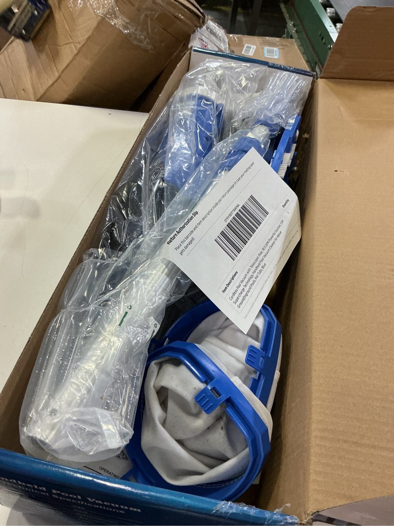 Condition photo showing As Is for cordless pool vacuum with telescopic pole, 18.5 gpm powerful suction, 1.5h supercharge technology, handheld rechargeable pool vacuum cleaner for above ground/inground pools, hot tubs, spas