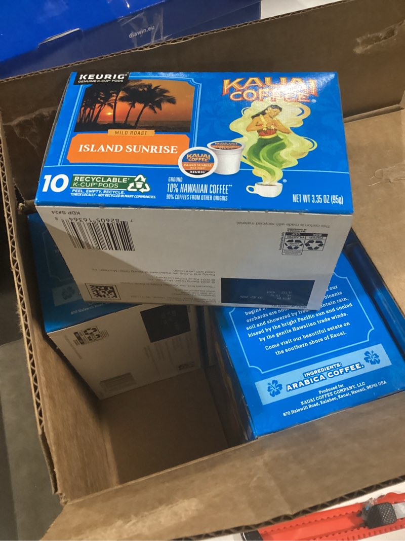 Condition photo showing Good Condition for Kauai Coffee K-Cup Pods for Keurig Brewers – Arabica Coffee, 10% Hawaiian – Mild Roast, Light with Bright Aroma – Island Sunrise, 6 Packs of 10 Single Serve K-Cups Island Sunrise Mild Roast 10 Count (Pack of 6)