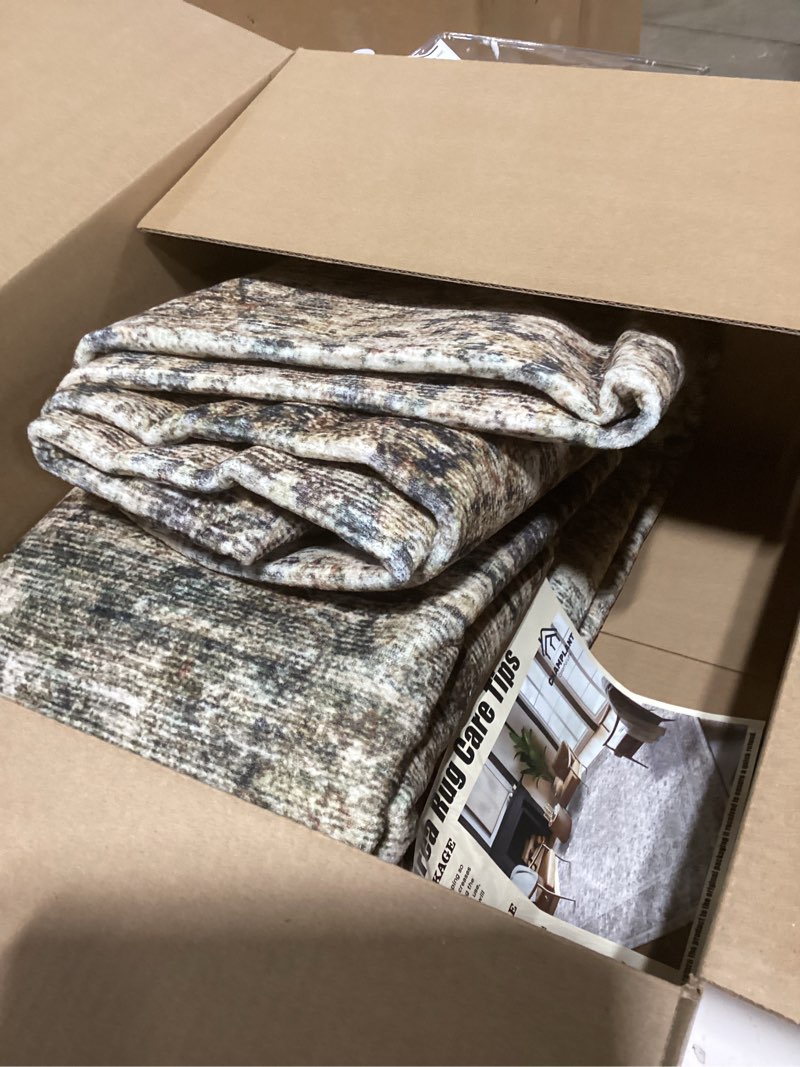 Condition photo showing Good Condition for Area Rug 8x10 Washable Rug Brown Vintage Traditional Mat Distressed Indoor Foldable Thin Retro Accent Floral Non Slip Carpet Living Room Dining Room Office Green and Brown 8' x 10' (Rectangular)