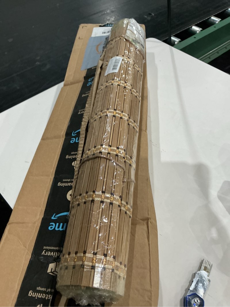 Condition photo showing Good Condition for glimer bamboo blinds for interior windows, natural roll up bamboo shades for indoor windows & outdoor patio, light filtering bamboo window shades for living room, porch, balcony, easy to install a 23"w x 48"h