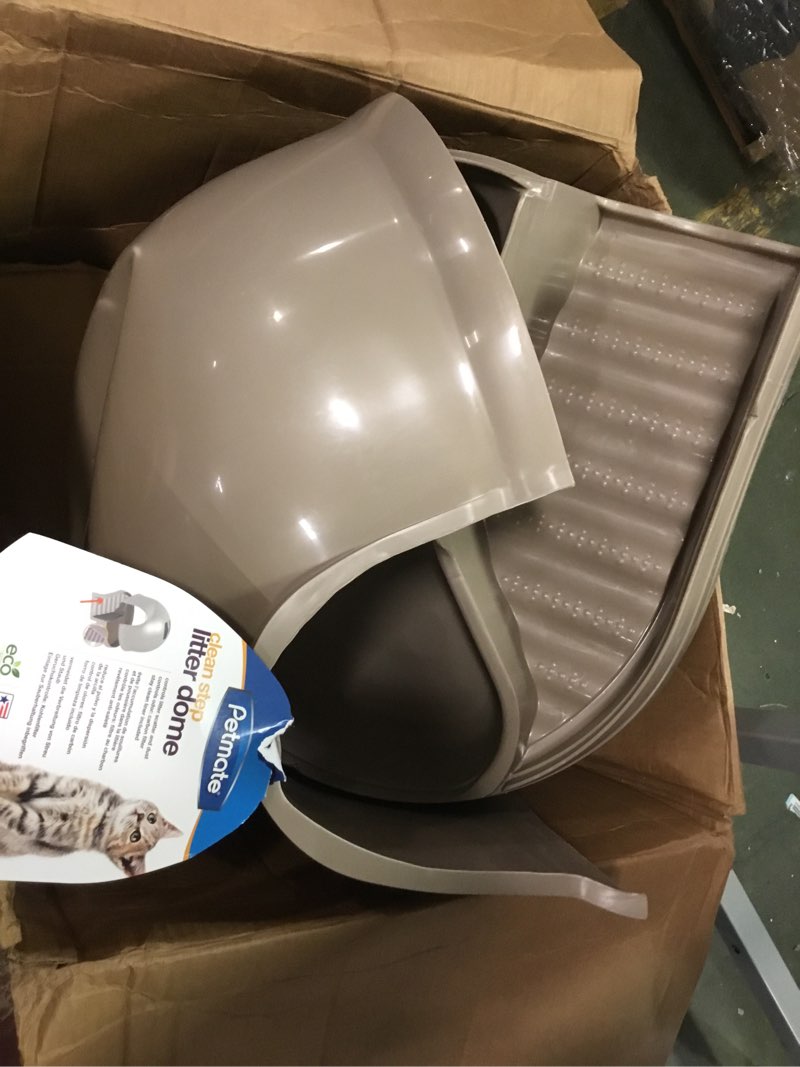Condition photo showing As Is for Petmate Booda Clean Step Cat Litter Box Dome (Made in the USA with 95% Recycled Materials)- Brushed Nickel, Made in USA