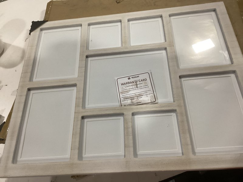 Condition photo showing Good Condition for Picture Frame Collage for 6x8 and 5x7 and 4x4 Photos - 9 Openings Rustic White Picture Frame with Real Glass,Family Picture Frames Wall Decor or Tabletop(1 Pack)