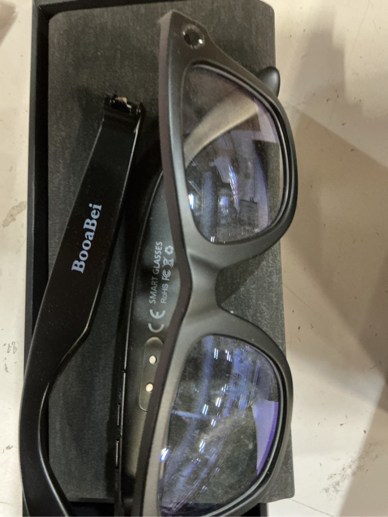 Condition photo showing As Is for ai smart glasses with camera and bluetooth,8mp 2k hd camera glasses,ai voice control,ai photo recognition and translation,smart anti-blue light glasses,ip67 waterproof for driving,outdoor,+2 lenses. anti blue light lenses/black