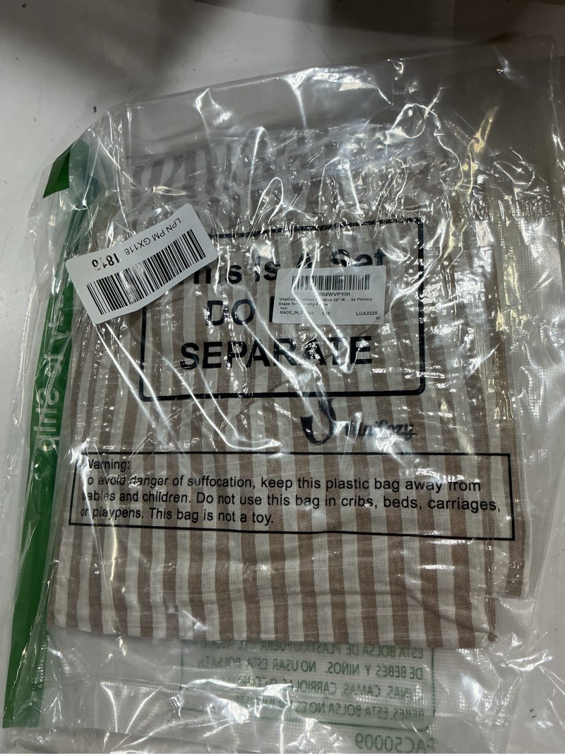Condition photo showing New/Like New for vitalcozy cabinet curtains 28" w x 51" l sink skirt for bathroom kitchen office desk brown stripes cabinet curtains for classroom office home drape under desk privacy drape for laundry room brown 28"w x 51"l (pack of 1) brown stripes