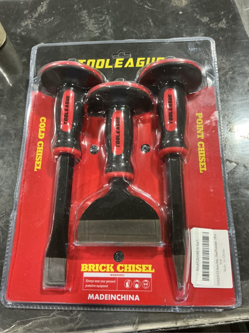 tooleague 3pcs heavy duty masonry chisel set, stone and rock tool,11-inch point & flat chisel, 8-inc