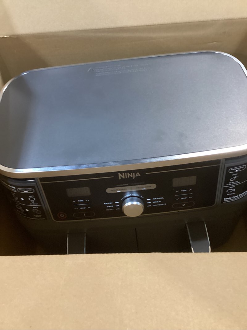 Condition photo showing As Is for Ninja DZ401 Foodi 10 Quart 6-in-1 DualZone XL 2-Basket Air Fryer with 2 Independent Frying Baskets, Match Cook & Smart Finish to Roast, Broil, Dehydrate for Quick, Easy Family-Sized Meals, Grey 10QT GREY