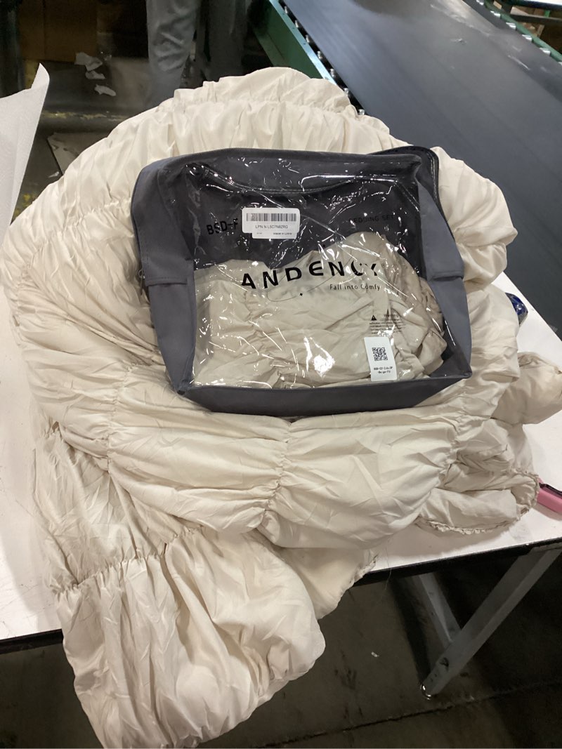 Condition photo showing Good Condition for Andency Ruched Beige Full Size Comforter Sets, Shabby Chic Pleatd Bedding Sets 3 Pieces, Lightweight Soft Boho Ruffle Bed Set for Girls, Kids, Women, All Season Beige Full (79"x90")