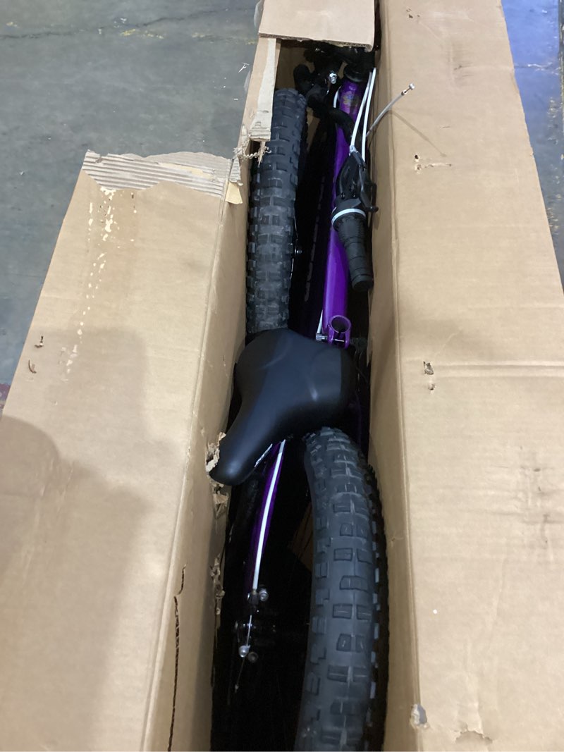 Condition photo showing Good Condition for joystar 20 inch mountain bike for kids ages 7-12 year old, 3-inch wide knobby tires, 7 speed shimano drivetrain, disc brakes, fat tire kids bicycles for boys girls purple 20 inch wheels