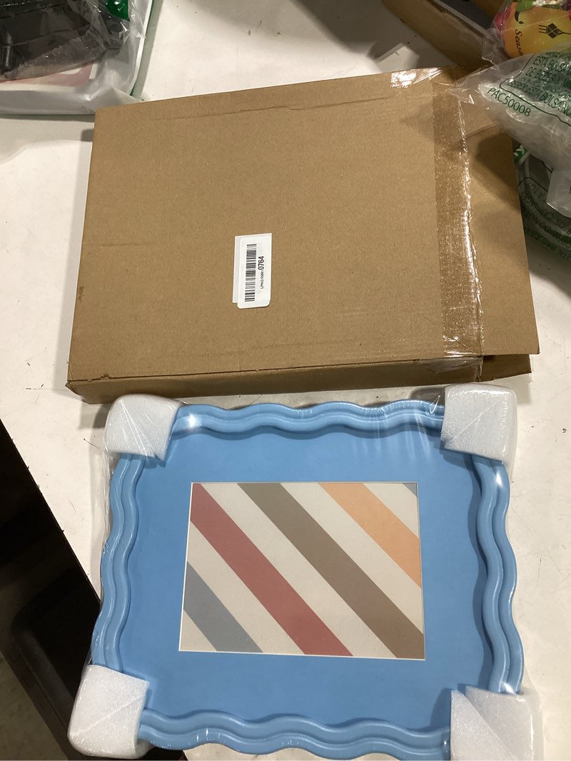 Condition photo showing New/Like New for yeskay 8x10 picture frame with mat for 5x7,cute wavy edge photo frame with real glass,wooden scalloped frame for tabletop or wall hanging,blue,1 pack blue 8x10 in