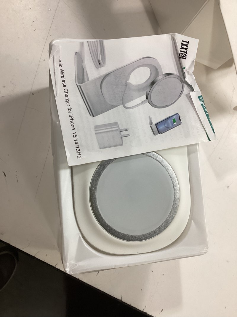 Condition photo showing Good Condition for Magnetic Wireless Charger Mag-Safe Charger for iPhone 17/16/15/14/13/12 Series Convertible Magnet Wireless Charging Stand/Pad with 5ft Cable for iPhone and AirPods 2/3/Pro 2/Pro White Mag-safe Charger