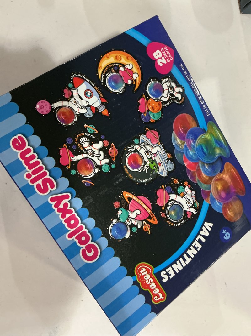 Condition photo showing New/Like New for 28 pack valentines day gifts for kids, galaxy slime with greeting cards stress relief fidget set for kids, valentine's day classroom exchange prizes valentine school party favor gifts